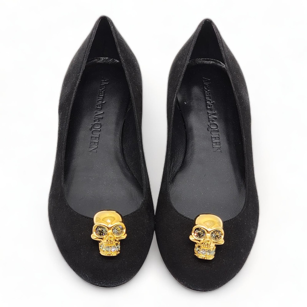 Alexander McQueen Classic Skull Leather Ballerinas Flats Shoes NIB Black 35.5 - Picture 4 of 9